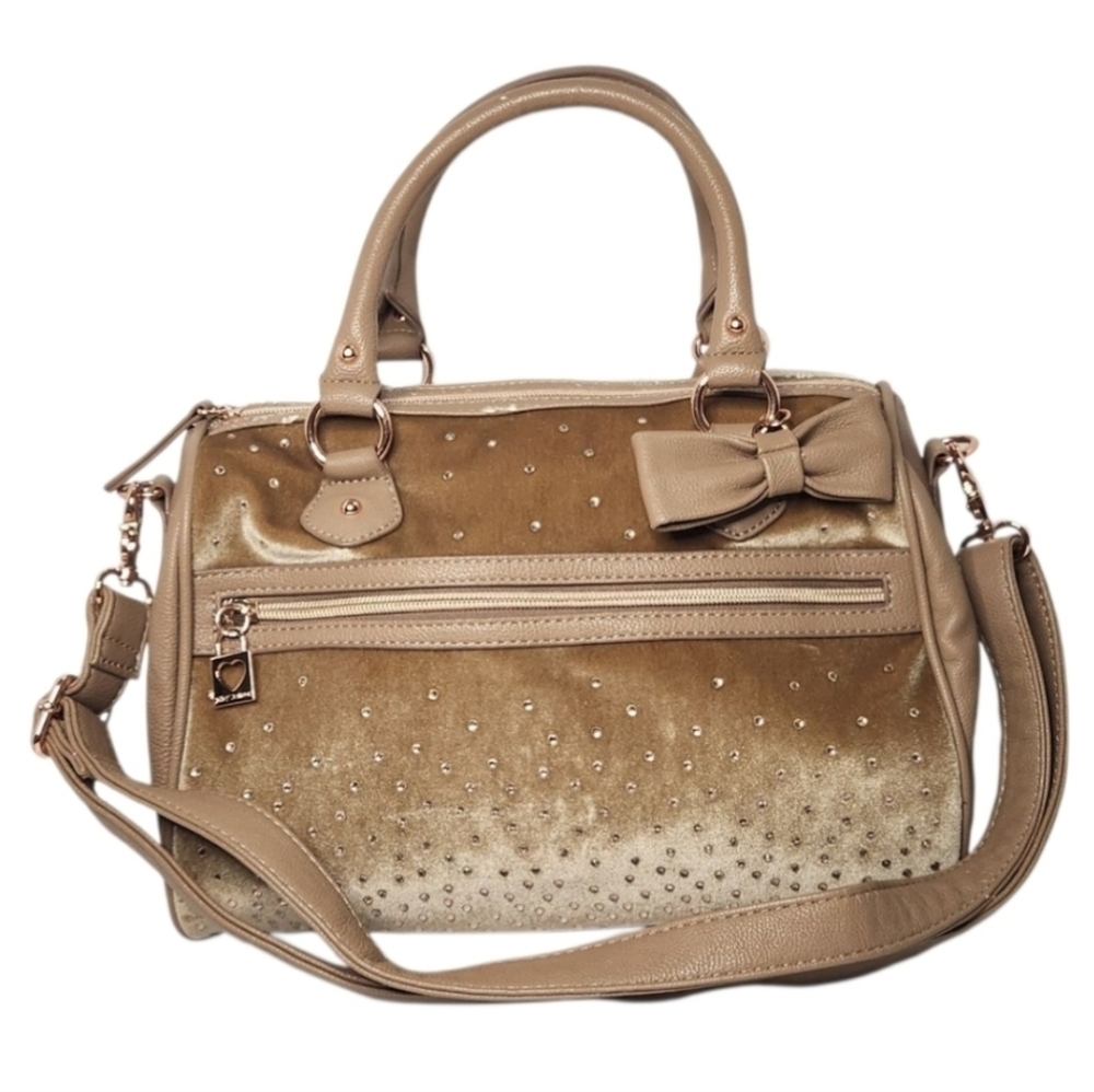🤎▪️Betsey Johnson▪️ Crystal Love Rhinestone Satchel - Taupe with Rose